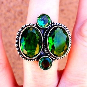 New Multi Peridot 925 Silver Ring.